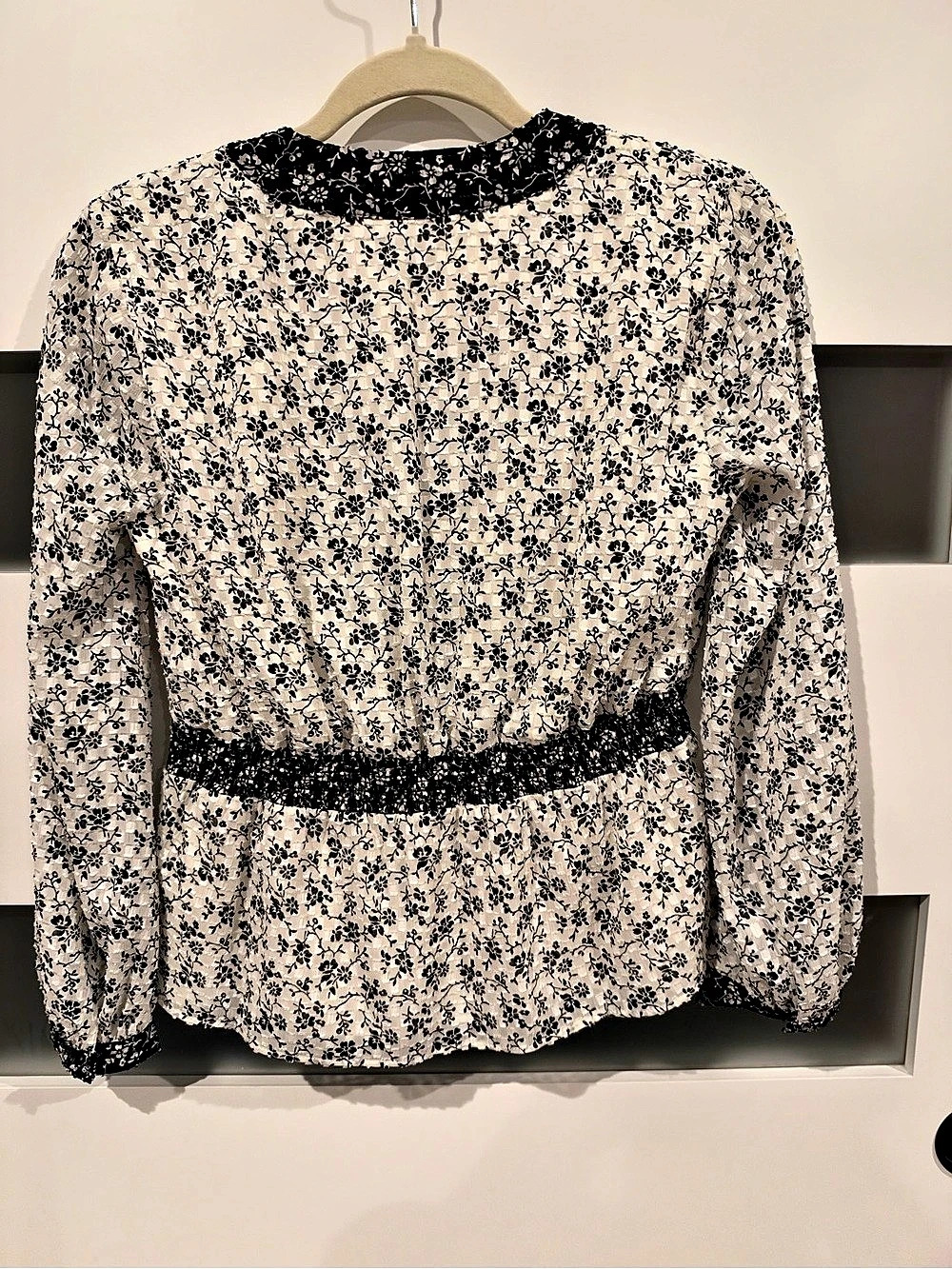 Madewell HAF62 Floral Peplum Blouse in White & Black Size XS - Picture 4 of 10